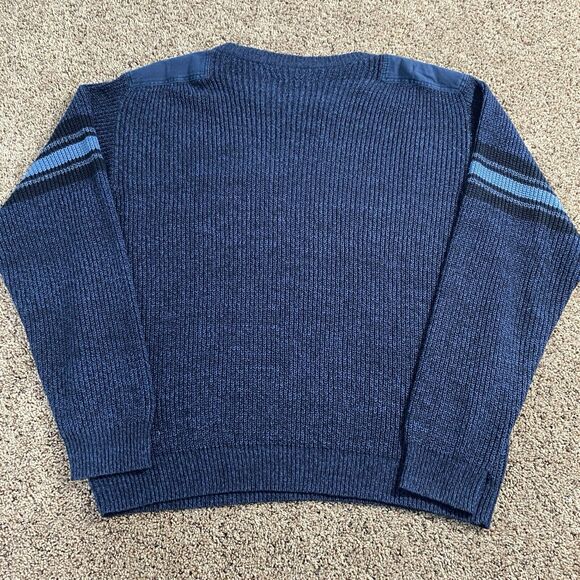 VTG Faded Glory Crewneck Sweater Men’s XL Pull Over Blue Denim Patch Shoulders - Picture 2 of 7